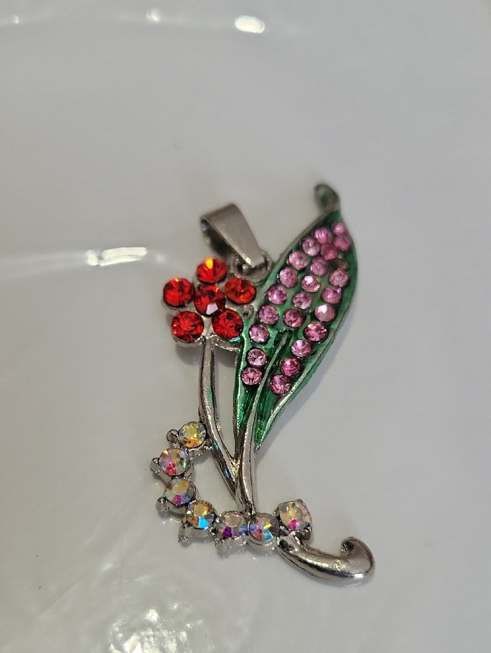 Floral Crystal Pendant Necklace in Red, Pink and Green